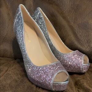 Marc Fisher Silver and Pink Glitter Gradient Heels